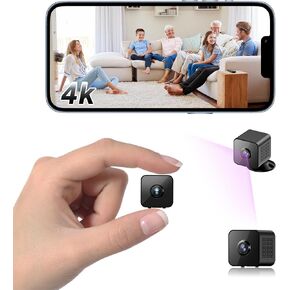 كاميرا مصغرة ، 4K WiFi Wireless Camera Small Portable HD Nanny Cam مع الكشف عن الحركة ، وتخزين السحابة و SD ، وكاميرات الأمن الدقيقة الرؤية الليلية للمكتب المنزلي للسيارة الصغيرة الحمام الداخلي والخارجي