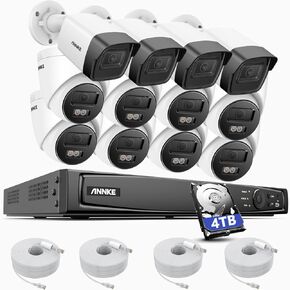 ANNKE 16CH PoE Security Camera System, 12MP H.265+ NVR with 4TB HDD, 8X 4K/8MP IP Wired Cams with Spotlight Color Night Vision, Built-in Mic, 4X 5MP/3K Bullet IP Cams, AI Motion Detection