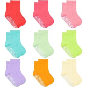 GRPSKCOS Baby Toddler Socks with Grip- 9 Pairs Anti-Skid Infant Socks for Crawling Walking Playing Non Slip Kids Boys Socks