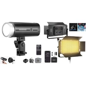 NEEWER AP100B 100W Bi Color LED Panel Video Light Kit, 960 LEDs 38600Lux@0.5m 2500K-8500K with Q200 200Ws 2.4G TTL Outdoor Studio Flash Strobe for Pro Studio Photography Recording Stage Lighting