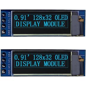 0.91 Inch I2C IIC OLED Display Module 128X32 SSD1306 Compatible Arduino Raspberry Pi ESP32 (2 Pack, Blue)