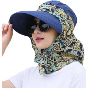 Women Wide Brim Sun Hat Multifunctional Beach Hat Foldable Sun Visor with Removable Neck Flap Bowknot