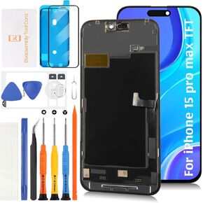 TFT for iPhone 15 Pro Max LCD Screen Replacement [120Hz Promotion+Sensor Cable] Display Touch Digitizer Assembly A3106 A2849 A3105 A3108 with Repair Tools