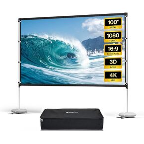 شاشة عرض 120 بوصة مع حامل ، محمول 16: 9 ك 4K HD شاشة فيلم خالية من التجاعيد ، شاشة عرض داخلية خفيفة الوزن مع حقيبة حمل لفيلم الفناء الخلفي ليلة الفناء الخلفي