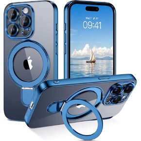 GUAGUA for iPhone 15 Pro Max Case with Stand, Magnetic Clear Cases Plating Edge Invisible Ring Holder Slim Shockproof Protective Kickstand Phone Case for iPhone 15 Pro Max 6.7'', Desert Titanium Gold