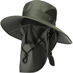 Mens Sun Hat with Face Cover Neck Flap XXL UPF 50+ Sun Protection Wide Brim Fishing Hat