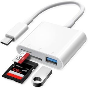 USB C to SD Card Reader for iPhone iPad, 3 in 1 Memory Card Reader with USB Camera Adapter for SD/TF Compatible with iPad, Type C Card Reader for iPhone 16/15, iPad/Mac and More Type C Devices