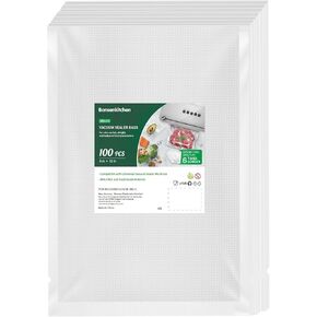 Bonsenkitchen precut food food الأكياس 100 Quart 8 "× 12" ، BPA خالية من الدرجة التجارية ، كيس الفراغات الغذائية ، أكياس منقوشة سميكة لتخزين الطعام و Sous Vide Cooking