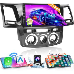 [2+64G] Hikity Android 13 Car Stereo for 2005-2014 Toyota Fortuner Hilux, 9'' Touch Screen Hilux Stereo with Wireless Carplay Android Auto, HiFi, GPS, WiFi, Bluetooth, SWC, MIC, Backup Cam