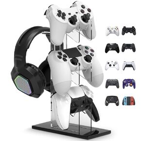 Wedorat Universal 3 Tier Controller Stand and Headset Holder Game Accessories Storage Bracket Gaming Accessories for PS5 PS4, Controller Holder Headset Stand Black