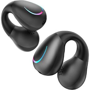 Open Ear Bone Conduction Earbuds Wireless Clip On Headphones with Digital Display Charging Case with Ear Hook Built-in Mic IPX7 Waterproof Bluetooth 5.3 Sport Earphones for Running Fitness