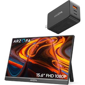 ARZOPA 15.6 Portable Moonitor with Stand and 65W 3 Ports GaN Fast Charger