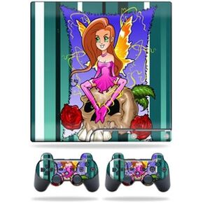 جلود Mayyskins متوافق مع Sony PlayStation 3 PS3 Slim Skins + 2 وحدة تحكم جلود ملصق Funky Fairy