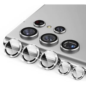 Compatible for Samsung Galaxy S23 Ultra Camera Lens Protector, Aluminium Alloy 9H Tempered Glass Decorative Accessories Camera Cover for Samsung Galaxy S23 Ultra 5G, Diamond Silver