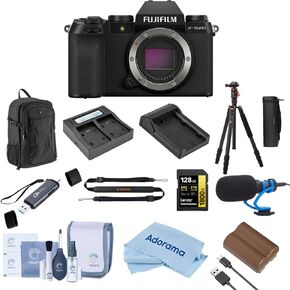 Fujifilm X-S20 Mirrorless Camera, Black, Bundle with 128GB Memory Card, 2X Battery, Tripod, Shotgun Microphone and Backpack