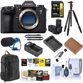 Sony Alpha a9 III Mirrorless Camera, Bundle with Tripod, Microphone, Software Kit, 128GB Memory Card, 2X Battery and Charger