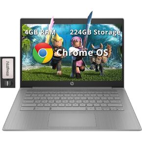 HP Chromebook 14" HD Laptop, Intel Celeron N4120, 4GB LPDDR4, 224GB Storage(64GB eMMC+160GB Docking Station Set), Intel UHD Graphics 600, Wi-Fi 5, 720p Camera, Fast Charge, Chrome OS, Gray