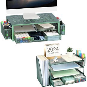 gianotter 4T Paper Organizer + Monitor Stand with Storage (Green)