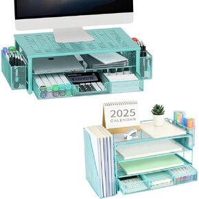 gianotter 4T Paper Organizer + Monitor Stand with Storage (Blue)