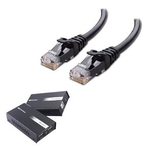 Cable Matters USB Over Ethernet Extender with 2X USB Ports up to 165ft - Full USB 2.0 Support USB Extender Over Cat6 for Keyboard, Mouse, Webcam & 10Gbps Snagless Long Cat 6 Ethernet Cable 100 ft