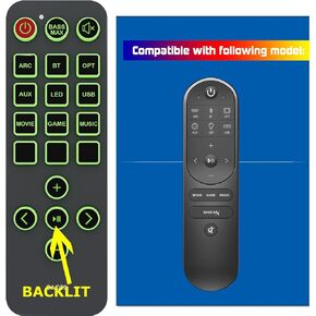 Replacement Remote Control for Ultimea Apollo Nova S50 Dolby U2120 Soundbar (with Green Backlight and Oversized Buttons)