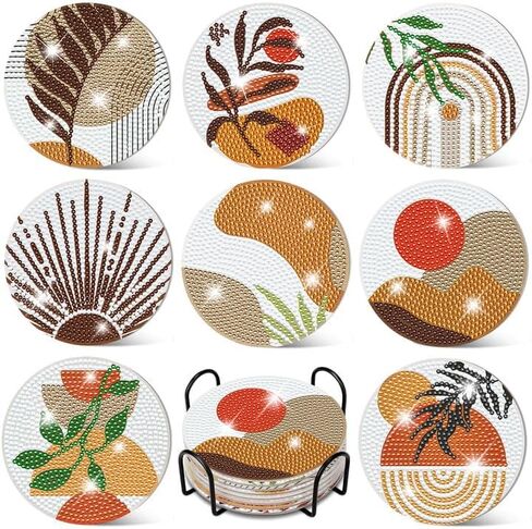 8 Pcs Diamond Art Painting Coasters with Holder, Diamond Art Coasters Abstract Diamond Art Kits for Adults Beginner Craft Supplies in Saudi Arabia
