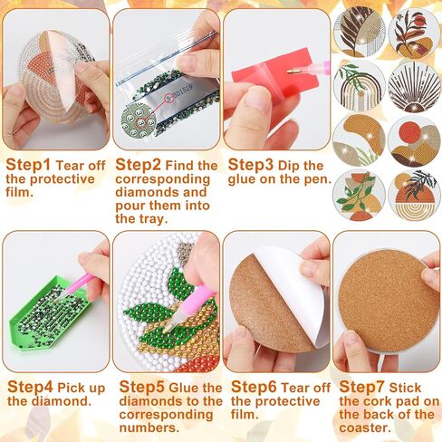 8 Pcs Diamond Art Painting Coasters with Holder, Diamond Art Coasters Abstract Diamond Art Kits for Adults Beginner Craft Supplies in Saudi Arabia