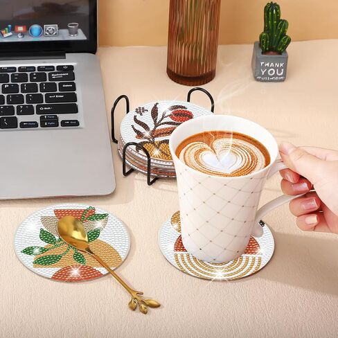 8 Pcs Diamond Art Painting Coasters with Holder, Diamond Art Coasters Abstract Diamond Art Kits for Adults Beginner Craft Supplies in Saudi Arabia