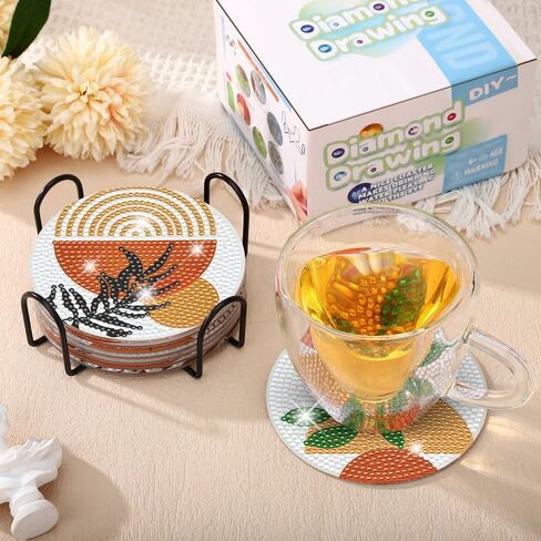 8 Pcs Diamond Art Painting Coasters with Holder, Diamond Art Coasters Abstract Diamond Art Kits for Adults Beginner Craft Supplies in Saudi Arabia
