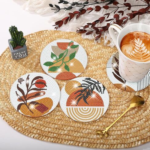 8 Pcs Diamond Art Painting Coasters with Holder, Diamond Art Coasters Abstract Diamond Art Kits for Adults Beginner Craft Supplies in Saudi Arabia