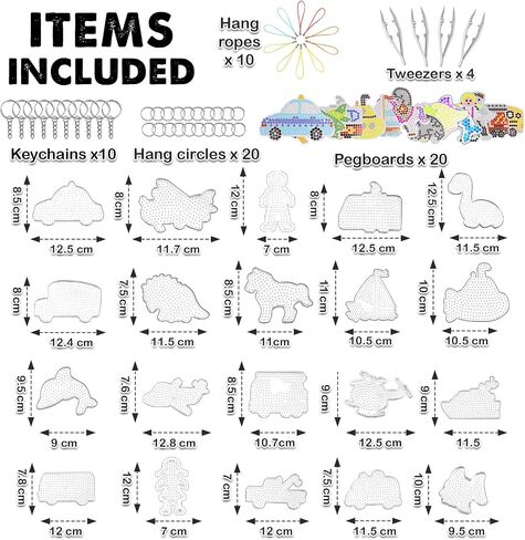 FUNZBO 20 Pieces 5mm Fuse Beads Pegboards - Animal Shape Pegboards for Arts and Crafts Projects with Keychains, Hang Ropes and Beads Tweezers, Fuse Beads Gift Set in Saudi Arabia