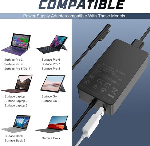 شراء الشاحن 65W الشاحن لـ Surface Pro 3/4/5/6/7 محول إمدادات الطاقة ، متوافق مع Microsoft Surface Book Labtop/Tablet ، يعمل مع 65W و 44W و 36W و 24W و 24W in Kuwait