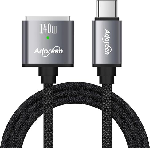 Adoreen 140W USB-C to Magnetic 3 Safe Fast-Charging Cable 6 Ft with 240W to USB-C Adapter, PD 3.1, LED Indicator, Braided Apple Magsafe Charger Accessories for Ipads, MacBook Pro & MacBook Air, Black in Kuwait
