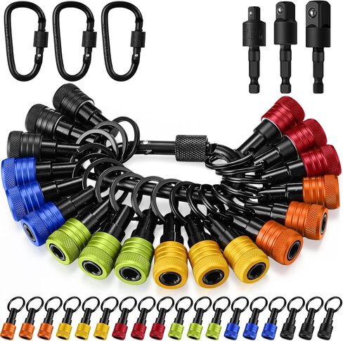 18 Pcs Drill Bit Holder Keychains 3 Pcs 1/4 3/8 1/2" Socket Portable Hex Shank Bit Holders Attachment Adapter and Tightenable Lock Totally 24 Pcs Gadgets for Tools Improvement (Orange) in Kuwait