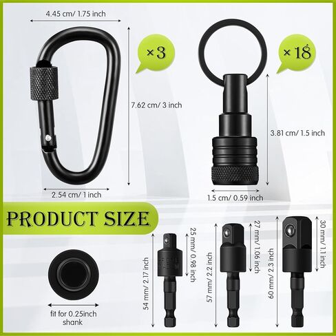 18 Pcs Drill Bit Holder Keychains 3 Pcs 1/4 3/8 1/2" Socket Portable Hex Shank Bit Holders Attachment Adapter and Tightenable Lock Totally 24 Pcs Gadgets for Tools Improvement (Orange) in Kuwait