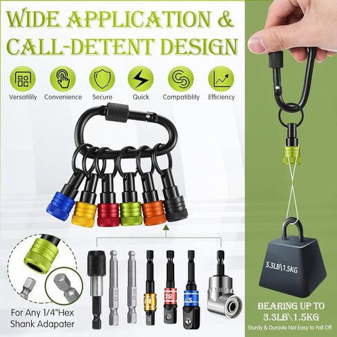 18 Pcs Drill Bit Holder Keychains 3 Pcs 1/4 3/8 1/2" Socket Portable Hex Shank Bit Holders Attachment Adapter and Tightenable Lock Totally 24 Pcs Gadgets for Tools Improvement (Orange) in Kuwait