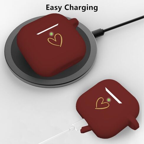 Compatible with AirPods 4 Case Cover 2024, Soft Silicone Case with Gold Heart Pattern for AirPods 4th Generation Case with Cute Pendant Keychain for Girls Women (Burgundy) in Kuwait