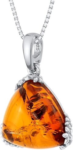 PEORA Genuine Baltic Amber Trillion Shape Drop Earrings 925 Sterling Silver, Designer Solitaire, Rich Cognac Color, Fish Hook, Real Baltic Amber Earrings for Adults, 100% Natural from Baltic Region in Kuwait