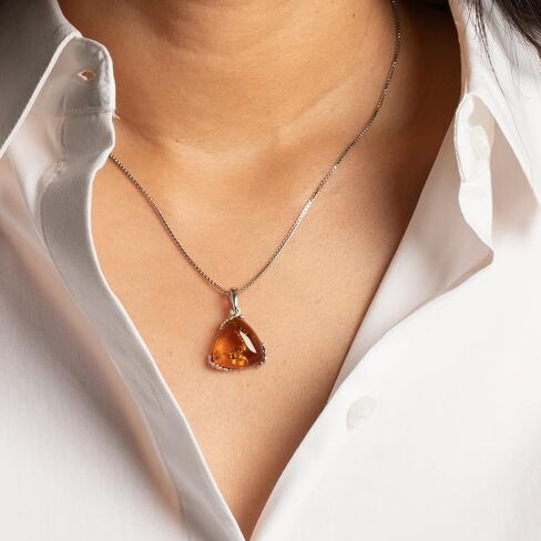 PEORA Genuine Baltic Amber Trillion Shape Drop Earrings 925 Sterling Silver, Designer Solitaire, Rich Cognac Color, Fish Hook, Real Baltic Amber Earrings for Adults, 100% Natural from Baltic Region in Kuwait