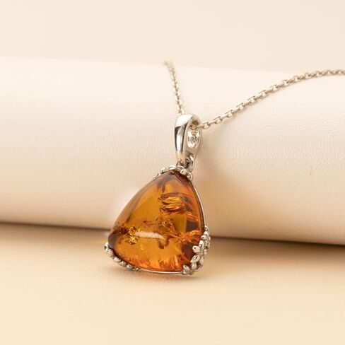 PEORA Genuine Baltic Amber Trillion Shape Drop Earrings 925 Sterling Silver, Designer Solitaire, Rich Cognac Color, Fish Hook, Real Baltic Amber Earrings for Adults, 100% Natural from Baltic Region in Kuwait