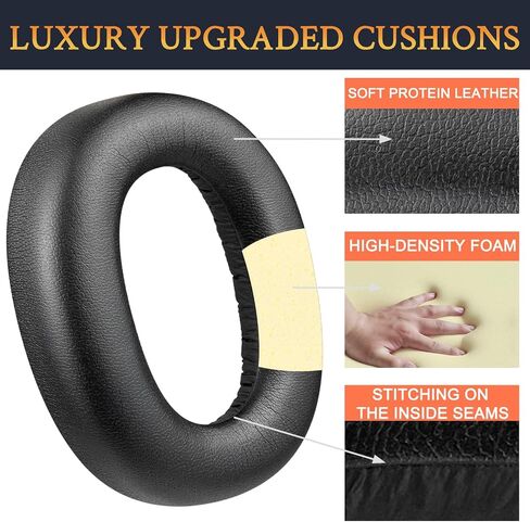 SOULWIT Professional Replacement Ear Pads for Edifier W860NB Pro, WH950NB ANC Headphones(Do Not Fit W860NB), Earpads Cushions with Soft Protein Leather, High-Density Noise Isolation Foam - Black in Kuwait