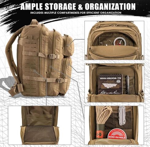Military Tactical Backpack for Men 35L Small Molle System Water Resistant 3 Day Survival Assault Pack for Bug Out Bag Rucksack Travel Hiking Camping Gym Range Trekking Hunting Sport Work (Black) in Kuwait