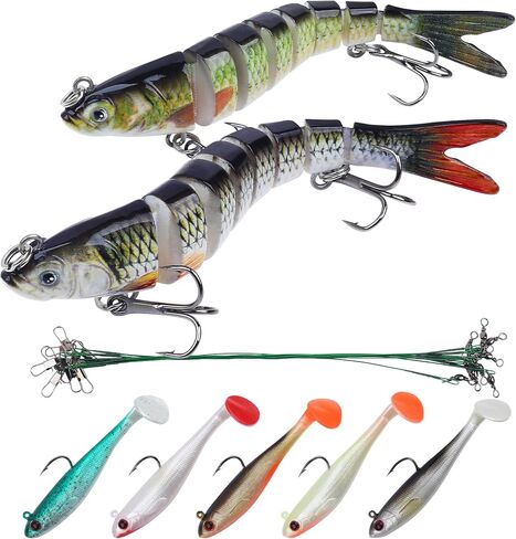Multi Jointed Swimbait Fishing Lures Bait Equipment Tackle Gear Box for Bass, Fish Kit with Soft Lures, Anti Bite Steel Fishing Line, Catfish, Trout, Accessories Tools, Gifts for Men in Saudi Arabia