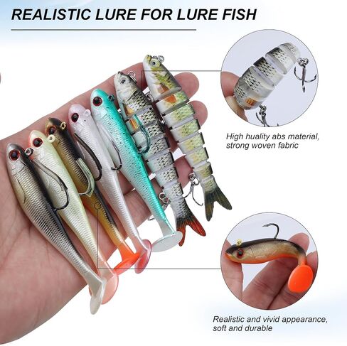 Multi Jointed Swimbait Fishing Lures Bait Equipment Tackle Gear Box for Bass, Fish Kit with Soft Lures, Anti Bite Steel Fishing Line, Catfish, Trout, Accessories Tools, Gifts for Men in Saudi Arabia