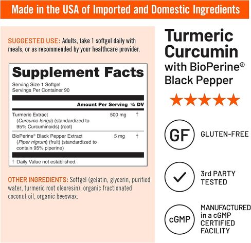 NatureWise Curcumin Turmeric 500mg Per Pill - Extra Strength, Enhanced Absorption - 95% Curcuminoids & BioPerine Black Pepper for Joint Support - Gluten-Free, Non-GMO - 30 Count[1-Month Supply] in Saudi Arabia