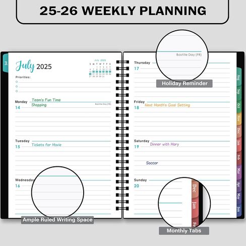 2025 Planner – Weekly ＆ Monthly Planner 2025, Jan. 2025 – Dec. 2025, Planner 2025, 6.4" x 8.5" with Flexible Cover, Tabs, Strong Twin-Wire Binding, Inner Pocket, 17 Notes Pages in Saudi Arabia