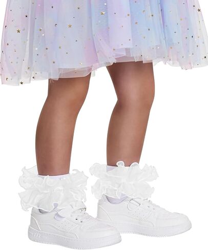 Witwot Girls Ruffle Socks Toddler Double Lace Frilly Pageant Dress Sock Turn Cuff Socks in Kuwait