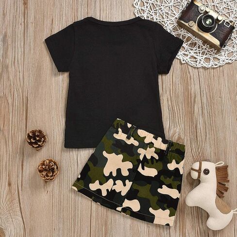 Toddler Baby Girls Camouflage Outfit Black Letter Tops T-Shirt + Skirt Dress Shorts Summer Two Piece Clothes Set in Saudi Arabia