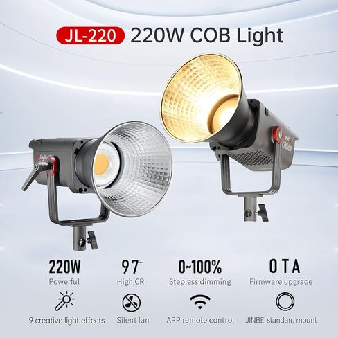 JL-160 160W COB Led Video Light, 5500K±150K Daylight Bowens Mount,Ra>97 SSI>91, 9 Lighting Effects,Continuous Output Lighting for Studio/Photography/Video Recording with APP Control in Saudi Arabia
