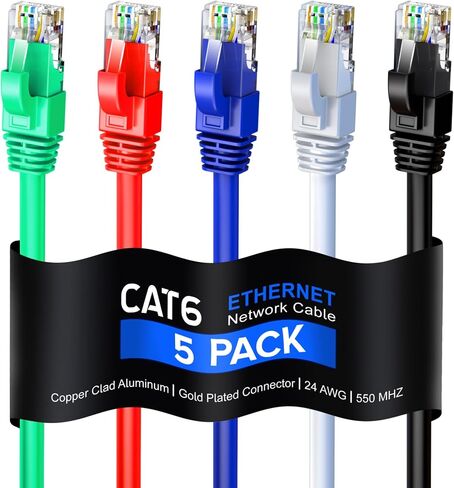 Maximm Cat 6 Ethernet Cable 1.5 Ft, 100% Pure Copper, Cat6 Cable (5 Pack) LAN Cable, Internet Cable, Patch Cable and Network Cable - UTP (Multicolor) 1.5 Feet in Saudi Arabia